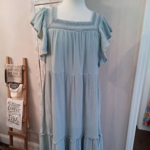 tea n rose Dresses & Skirts - Tea n Rose Sage Green tiered Dress Size Large #0186